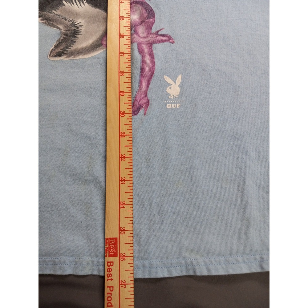 HUF x Playboy Mens Graphic T-Shirt Light Blue Pin Up Bunny Logo Size M - Picture 8 of 9